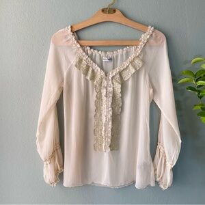 Kaelyn Max | 90s Y2k Off-White Sheer Ruffle Blouse